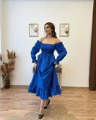 Kadın Uzun Kollu Kare Yakalı Gipeli Uzun Trikoton Elbise thumbnail 1