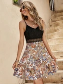 Kadın Askılı V Yakalı üst Dantel Alt Süprem Mini Elbise thumbnail 1