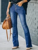 Kadın Yüksek Bel önden Düğmeli Cep Detay Ispanyol Paça Denim Pantolon - 5