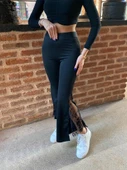 Kadın Dantel Eklemeli Ispanyol Paça Scuba Tayt Pantalon - 2