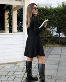 Kadın Uzun Kollu Balıkçı Yaka Salaş Kusa Akrilik Elbise thumbnail 2