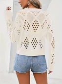 Kadın Uzun Kollu Yuvarlak Yaka Delik Desenli Triko Bluz thumbnail 2