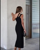 Kadın Sıfır Kol Tek Omuz Damla Detay JanJan Krep Elbise thumbnail 8