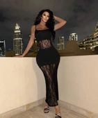 Kadın Dalgıç Kumaş Dantel Detaylı Maxi Boy Elbise thumbnail 4