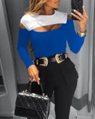 Kadın Uzun Kollu Bisiklet Yaka Göğüs Dekolteli Kaşkorse Bluz thumbnail 1