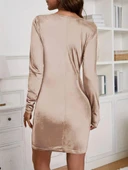 Kadın Uzun Kollu Kruvaze Yaka Kısa Kadife Elbise thumbnail 3