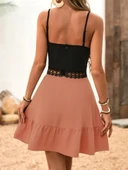 Kadın Ip Askılı Kruvaze Yaka Bel Dantel Ithal Krep Elbise thumbnail 4