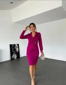 Kadın Ceket Yaka Düğme Detaylı Atlas Kumaş Elbise thumbnail 8