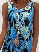 Kadın Mavi Yaprak Baskılı Askılı Süprem Elbise thumbnail 2