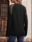 Kadın Uzun Kollu V Yakalı Dantel Detaylı Viskon Bluz thumbnail 2