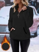 Kadın Uzun Kollu önden Fermuarlı Cepli Peluş Sweat thumbnail 3