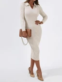 Kadın V Yakauzun Kollu Midiboy Triko Elbise thumbnail 4