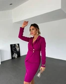 Kadın Ceket Yaka Düğme Detaylı Atlas Kumaş Elbise thumbnail 4