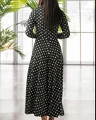 Kadın Krep Kumaş Uzun Kollu Tam Boy Puantiyeli Elbise 132 Cm thumbnail 10