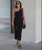 Kadın Sıfır Kol Tek Omuz Damla Detay JanJan Krep Elbise thumbnail 2