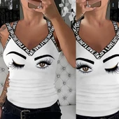 Kadın çapraz şeritli Göz Baskılı Viskon Bluz thumbnail 3