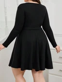 Kadın Uzun Kollu Kruvaze Yaka Kuşak Detay Salaş şardonlu Kaşkorse Mini Elbise thumbnail 5