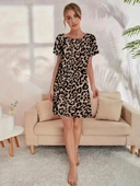 Kadın Kısa Kollu Bisiklet Yaka Dijital Baskılı Süprem Elbise thumbnail 4