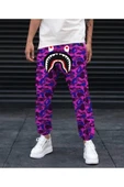 Unisex Pubg Bape X Shark Eşofman Altı - Mor - 1
