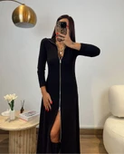 Kadın Uzun Kollu önden Fermuarlı Ithal Krep Elbise thumbnail 10