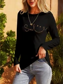 Kadın Uzun Kollu Bisiklet Yaka Gülümseyen Surat Desenli Viskon Bluz thumbnail 1