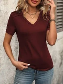 Kadın Kollu V Yakalı Omuzlarda çizgi Detaylı Viskon Bluz thumbnail 5