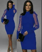 Kadın Uzun Kollu Balıkçı Yaka Kollar Tül Detay Kısa Janjan Elbise thumbnail 2