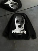 Kışlık Bisiklet Yaka Baskılı SweatShirt - Siyah - 1