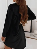 Kadın Uzun Kollu Bisiklet Yaka çapraz Büzgü Detay Iki Iplik Mini Boy Elbise thumbnail 3