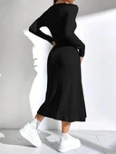 Kadın Uzun Kollu Kare Yakalı Midi şardonlu Kaşkorse Elbise thumbnail 3