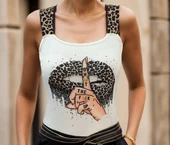 Kadın Leopar Askılı Leopar Baskılı Mikro Kumaş Bluz thumbnail 6