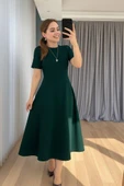 Kadın Kısa Kollu Bisiklet Yaka Maksi Boy Ithal Krep Elbise thumbnail 1