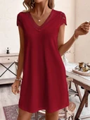 Kadın Kısa Kollu V Yakalı Viskon Elbise thumbnail 2