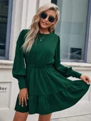 Kadın Uzun Kollu Bisiklet Yaka Beli Lastikli Fırfırlı Ithal Krep Elbise thumbnail 5