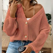 Kadın Uzun Kollu Düğme Detay Triko Bluz thumbnail 2