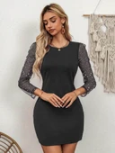 Kadın Bisiklet Yaka Kol Tül Detay Dalgıç Mini Boy Elbise thumbnail 3