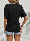 Kadın Kısa Kollu Bisiklet Yaka Yanları Büzgü Detay Yarasa Kol Viskon Bluz thumbnail 2