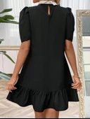 Kadın Kısa Kollu Yakalı Inci Detaylı Kısa Ithal Krep Elbise thumbnail 5