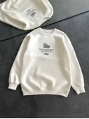 Kışlık Bisiklet Yaka Ön Ve Arka Baskılı SweatShirt - Beyaz - 1