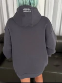 Üç İplik Kapşonlu Baskılı SweatShirt - Füme - 2