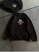 Kışlık Bisiklet Yaka Ön Ve Arka Baskılı SweatShirt - Siyah - 1