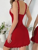 Kadın Askılı V Yaka Dantel Detay Fitilli Kaşkorse Gecelik thumbnail 3