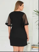 Kadın Tüllü Kısa Kollu V Yaka Krep Elbise thumbnail 9