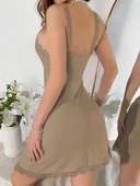 Kadın Askılı V Yaka Dantel Detay Fitilli Kaşkorse Gecelik thumbnail 3