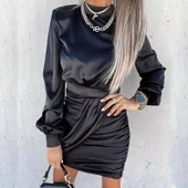 Kadın Yarım Balıkçı Yaka Vatka Ve Büzgü Detay Mini Elbise thumbnail 1