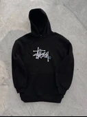 Üç İplik Kapşonlu Baskılı SweatShirt - Siyah - 2