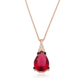 Gümüş Kırmızı Topaz Damla Kolye - 1