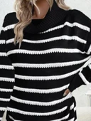 Kadın Uzun Kollu Degaje Yaka çizgili Sonya Iplik Mini Boy Triko Elbise (kemersiz) thumbnail 4