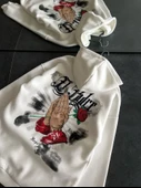 Üç İplik Penye Uzun Kol Kapşonlu Baskılı SweatShirt - Beyaz - 1