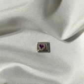 Lüks İtalyan Bileklik Mini Mor Kalp Charm - 1